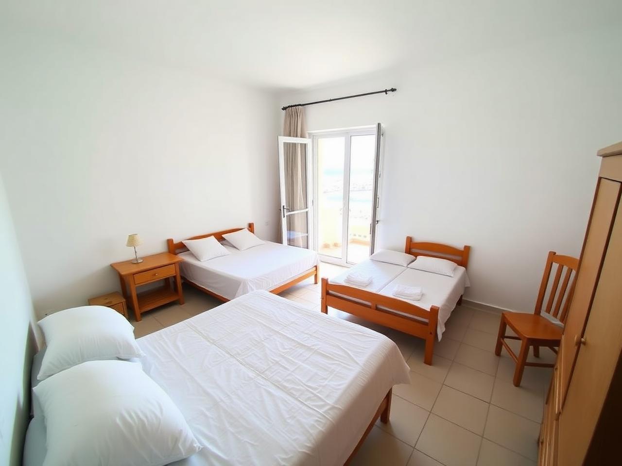 Sample image of a family room with a double bed and two single beds (AI-generated placeholder)